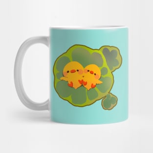 Cute Yellow Ducks Sunbathing on Lilypads Mug